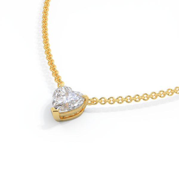 14k Solitaire Necklace, Heart, Yellow Gold
