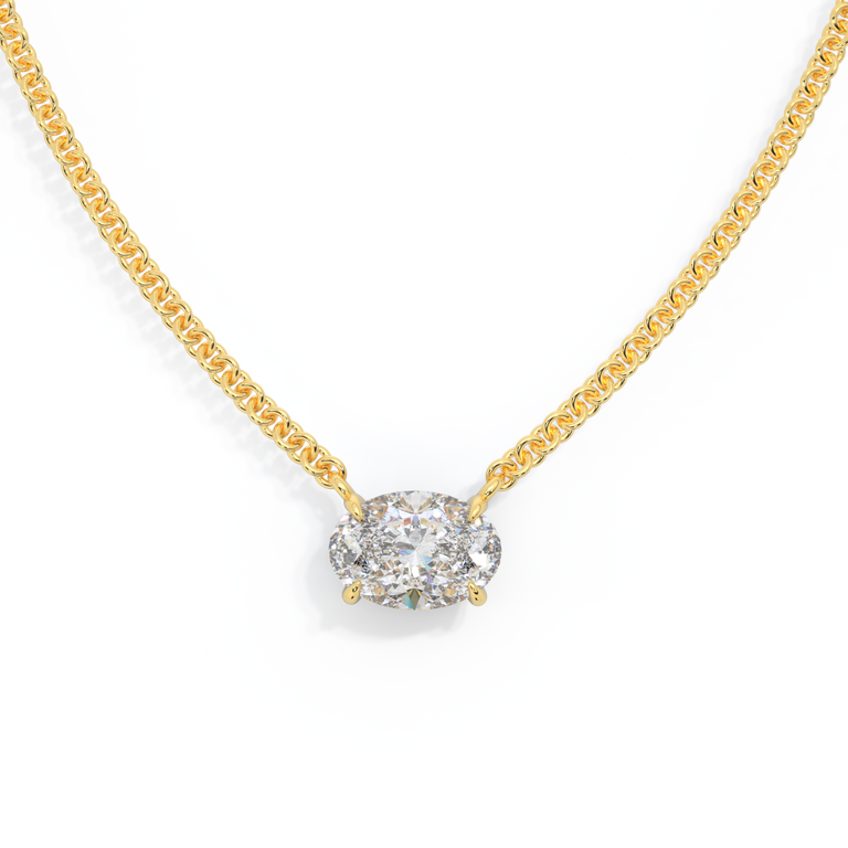 14k Solitaire Necklace, Oval, Yellow Gold
