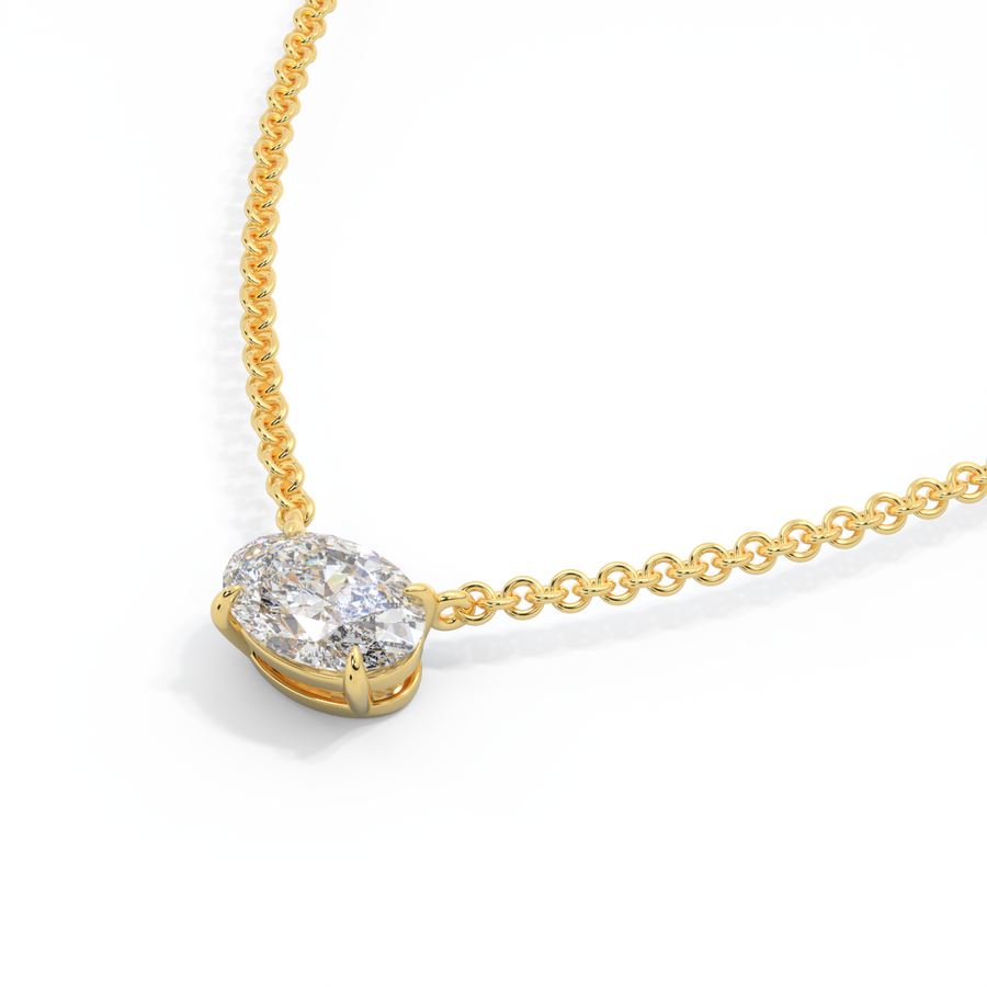 14k Solitaire Necklace, Oval, Yellow Gold