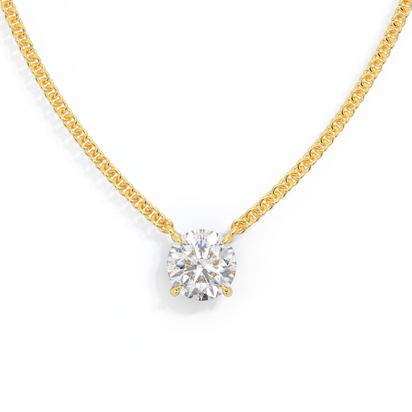 14k Solitaire Necklace, Round, Yellow Gold