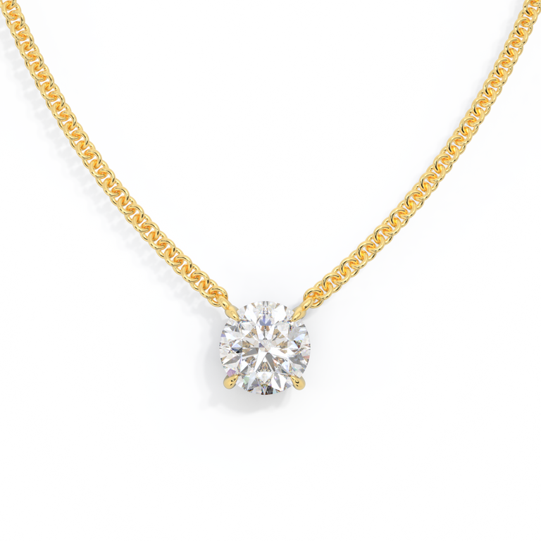 14k Solitaire Necklace, Round, Yellow Gold
