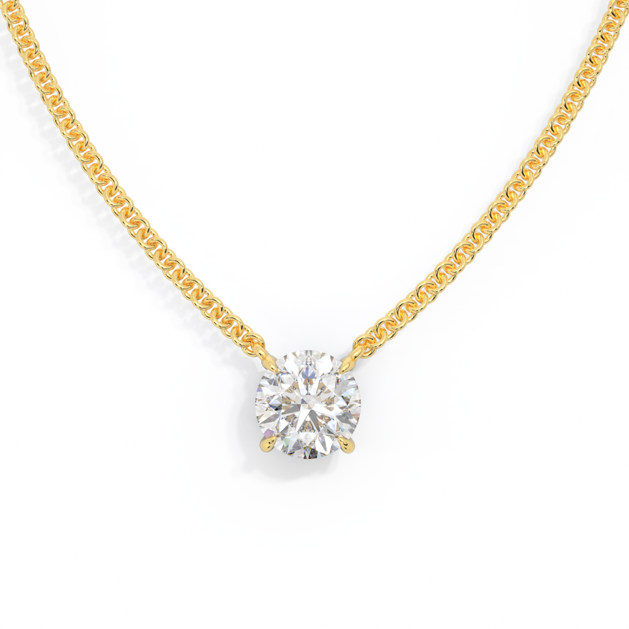 14k Solitaire Necklace, Round, Yellow Gold