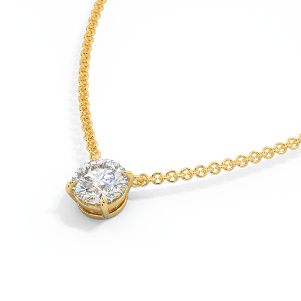 14k Solitaire Necklace, Round, Yellow Gold