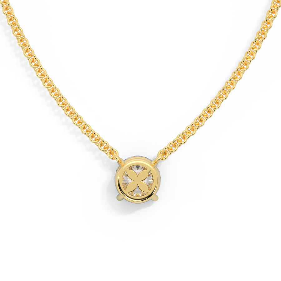 14k Solitaire Necklace, Round, Yellow Gold