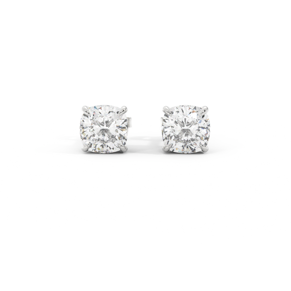 14k Solitaire Stud Earrings, Cushion, White Gold