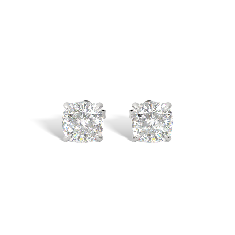 14k Solitaire Stud Earrings, Cushion, White Gold