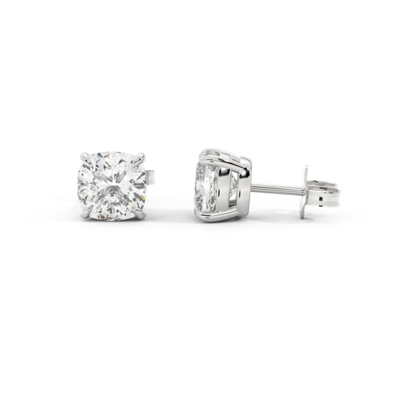 14k Solitaire Stud Earrings, Cushion, White Gold
