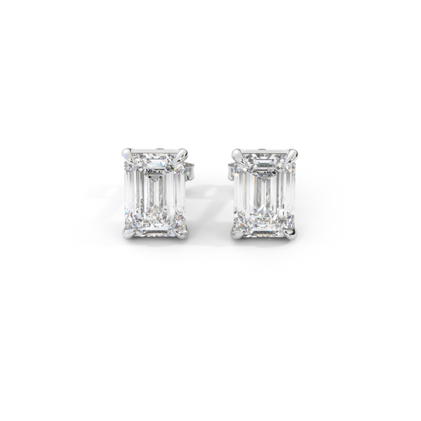 14k Solitaire Stud Earrings, Emerald, White Gold