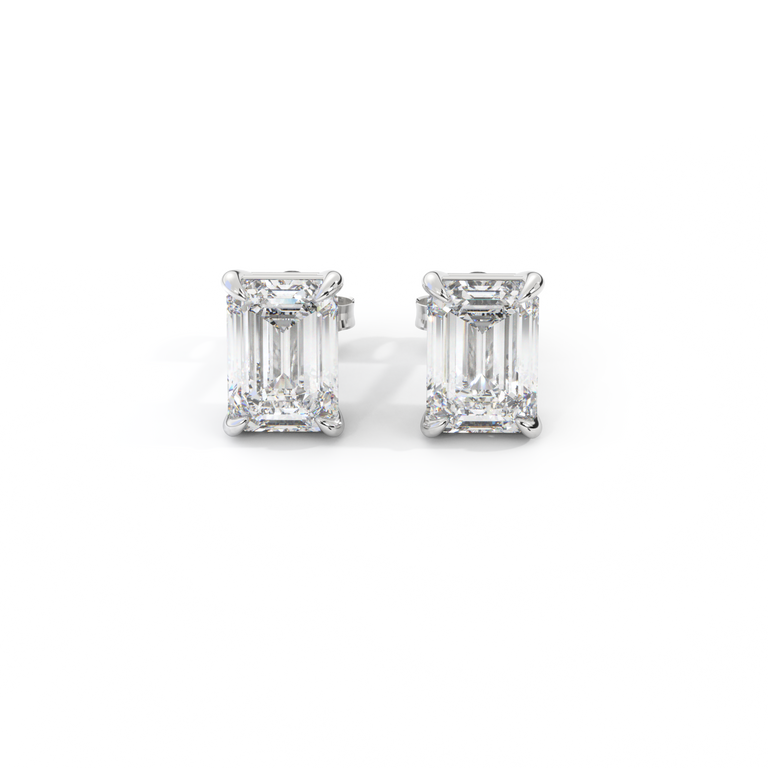 14k Solitaire Stud Earrings, Emerald, White Gold
