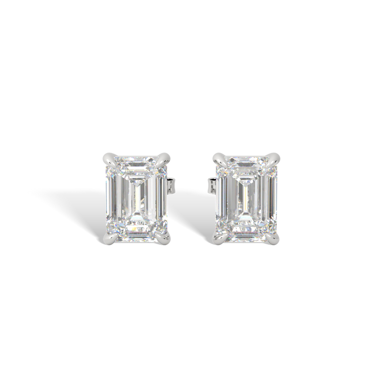 14k Solitaire Stud Earrings, Emerald, White Gold