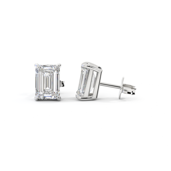 14k Solitaire Stud Earrings, Emerald, White Gold