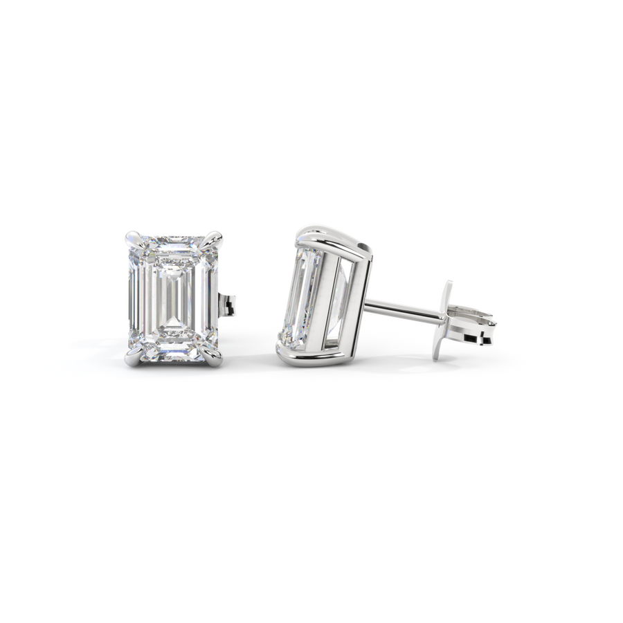 14k Solitaire Stud Earrings, Emerald, White Gold