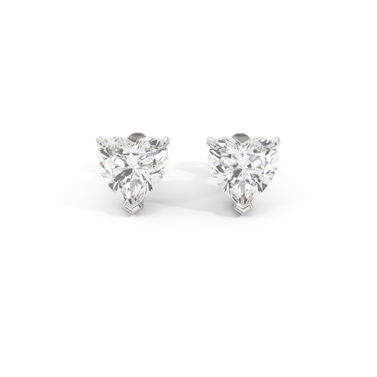 14k Solitaire Stud Earrings, Heart, White Gold