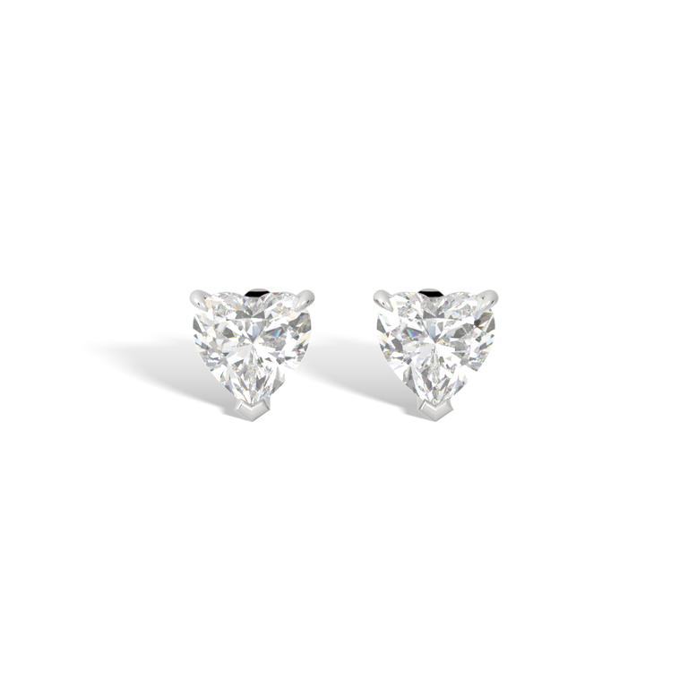 14k Solitaire Stud Earrings, Heart, White Gold