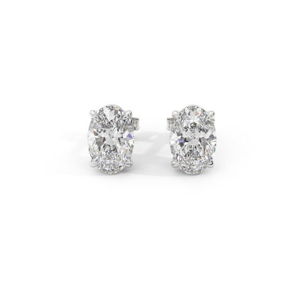 14k Solitaire Stud Earrings, Oval, White Gold