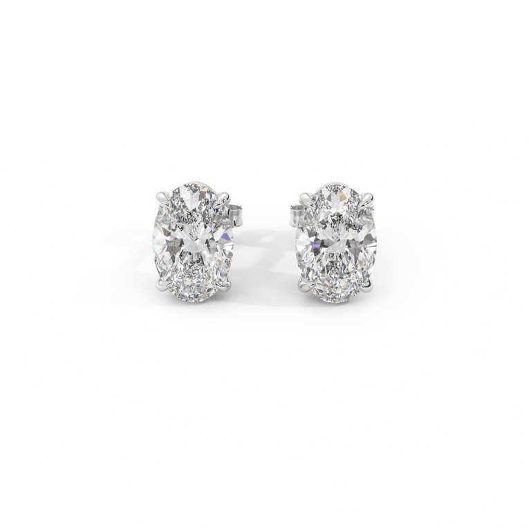14k Solitaire Stud Earrings, Oval, White Gold