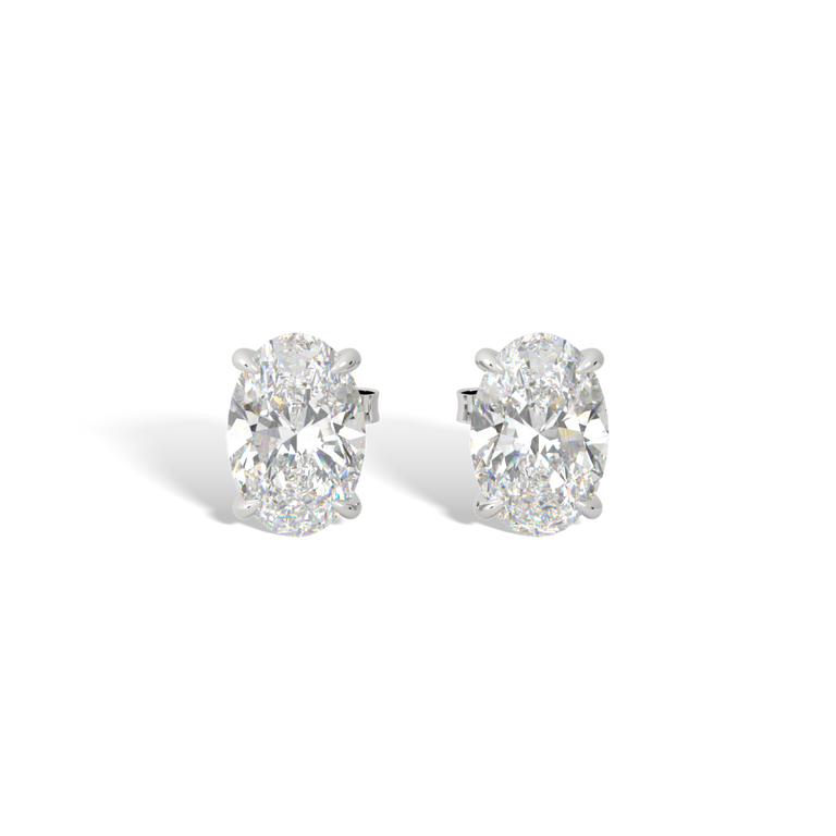14k Solitaire Stud Earrings, Oval, White Gold