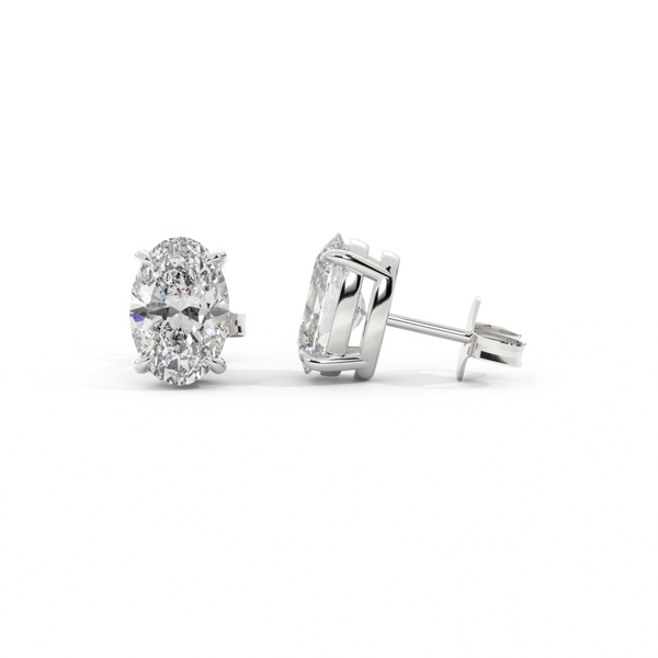 14k Solitaire Stud Earrings, Oval, White Gold