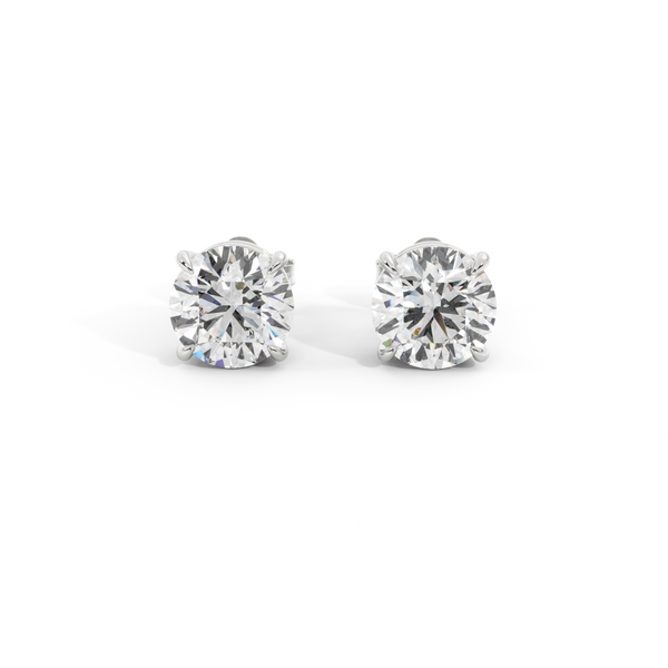 14k Solitaire Stud Earrings, Round, White Gold