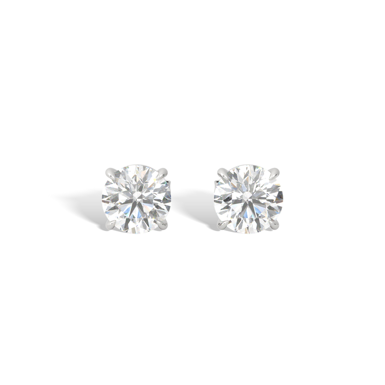 14k Solitaire Stud Earrings, Round, White Gold