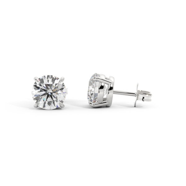 14k Solitaire Stud Earrings, Round, White Gold