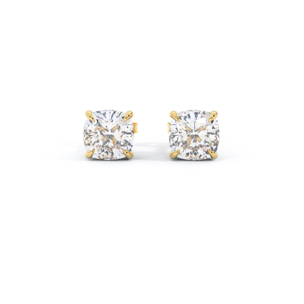 14k Solitaire Stud Earrings, Cushion, Yellow Gold