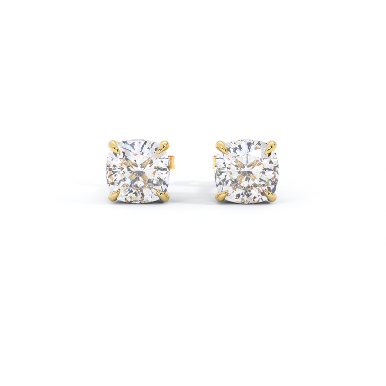 14k Solitaire Stud Earrings, Cushion, Yellow Gold
