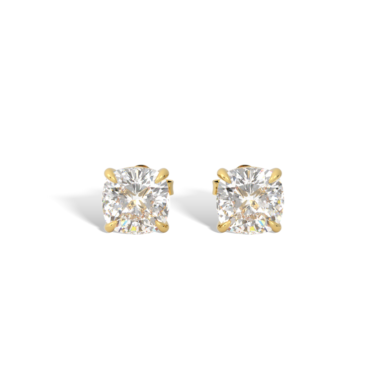 14k Solitaire Stud Earrings, Cushion, Yellow Gold