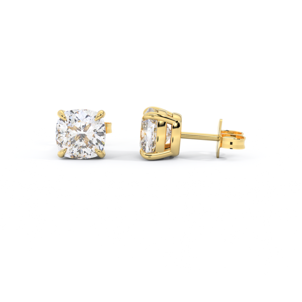 14k Solitaire Stud Earrings, Cushion, Yellow Gold