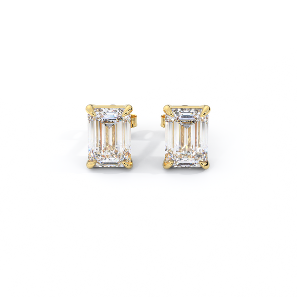 14k Solitaire Stud Earrings, Emerald, Yellow Gold