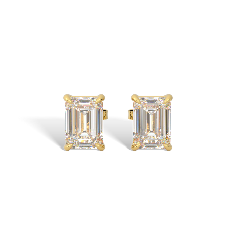 14k Solitaire Stud Earrings, Emerald, Yellow Gold