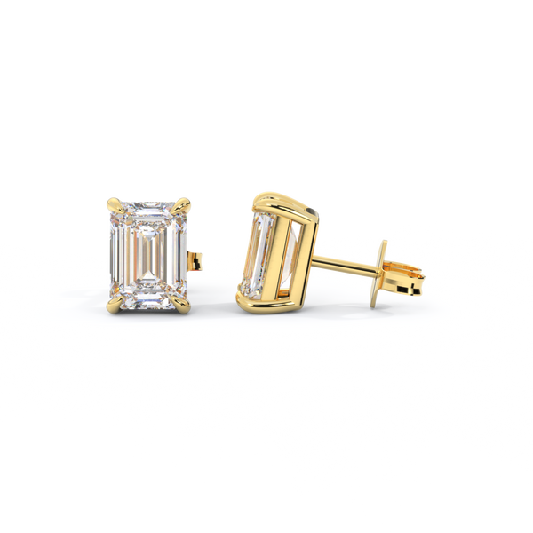 14k Solitaire Stud Earrings, Emerald, Yellow Gold