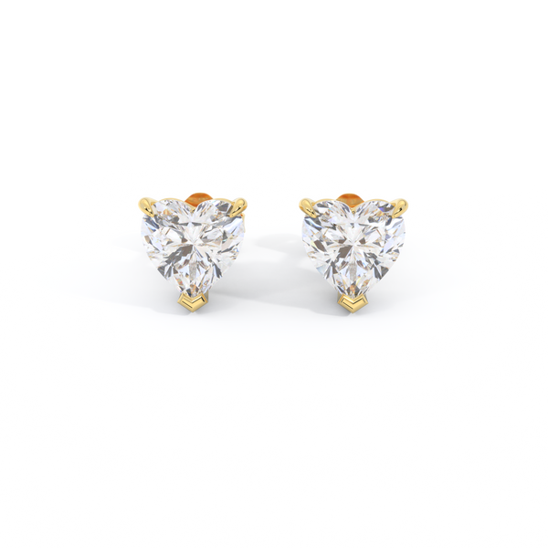 14k Solitaire Stud Earrings, Heart, Yellow Gold