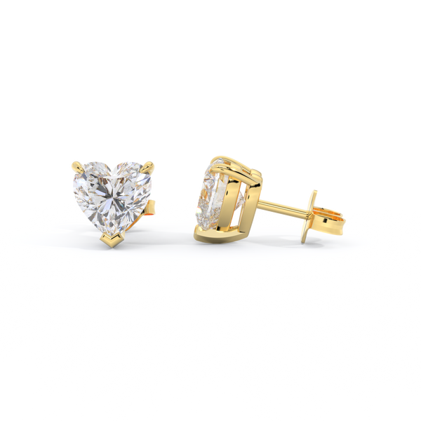 14k Solitaire Stud Earrings, Heart, Yellow Gold