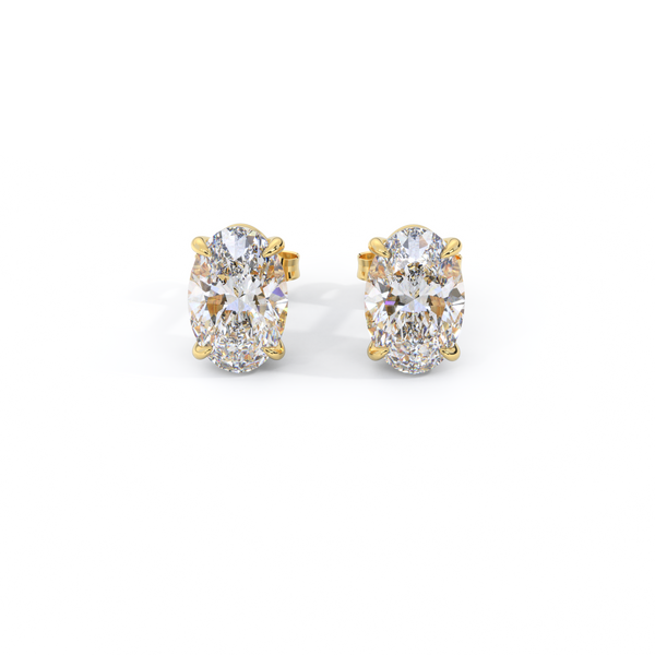 14k Solitaire Stud Earrings, Oval, Yellow Gold