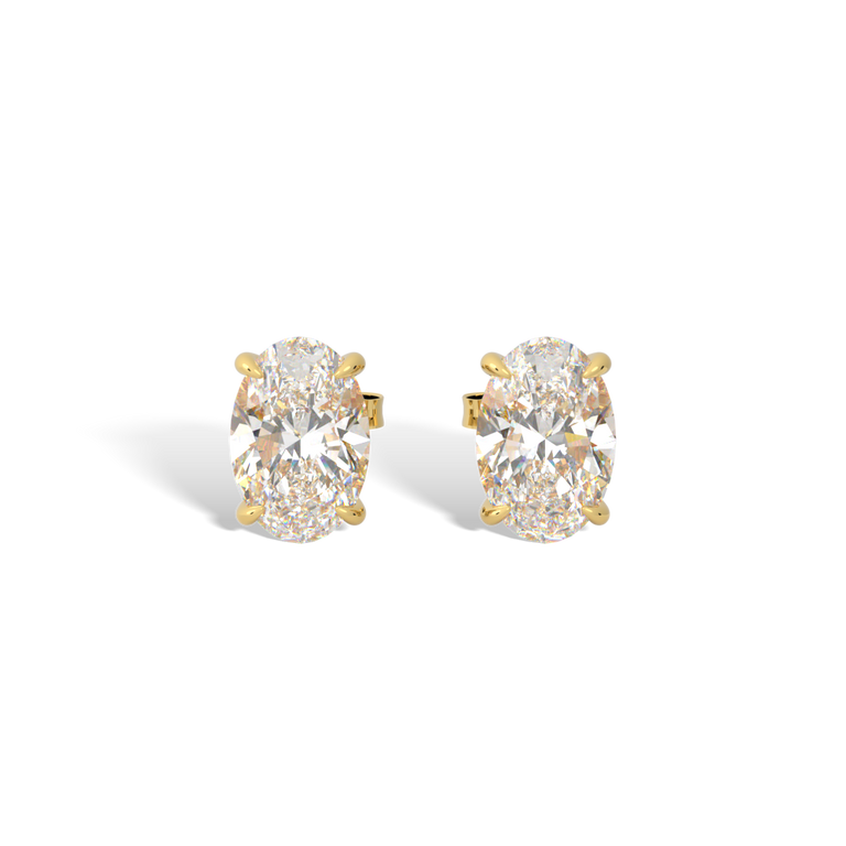 14k Solitaire Stud Earrings, Oval, Yellow Gold