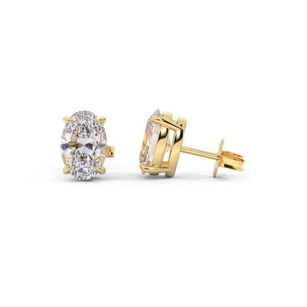 14k Solitaire Stud Earrings, Oval, Yellow Gold