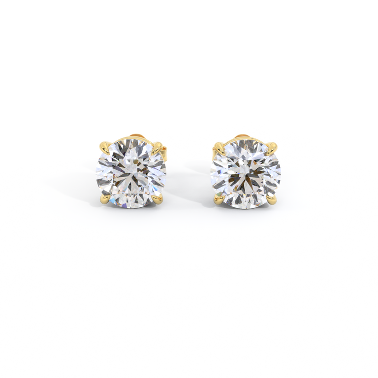 14k Solitaire Stud Earrings, Round, Yellow Gold