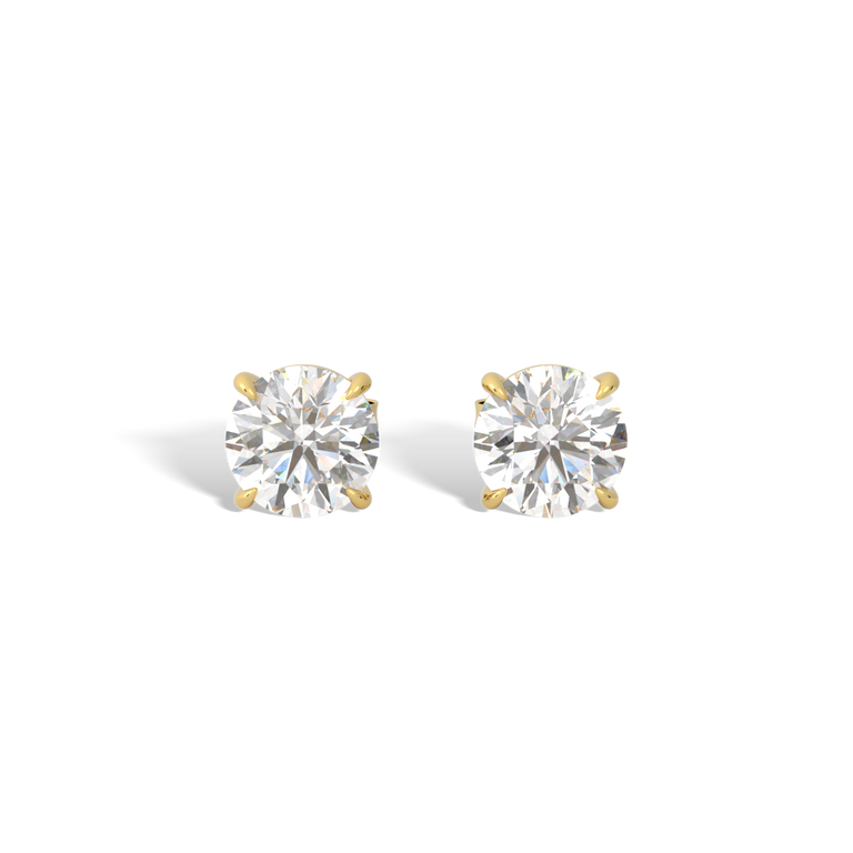 14k Solitaire Stud Earrings, Round, Yellow Gold