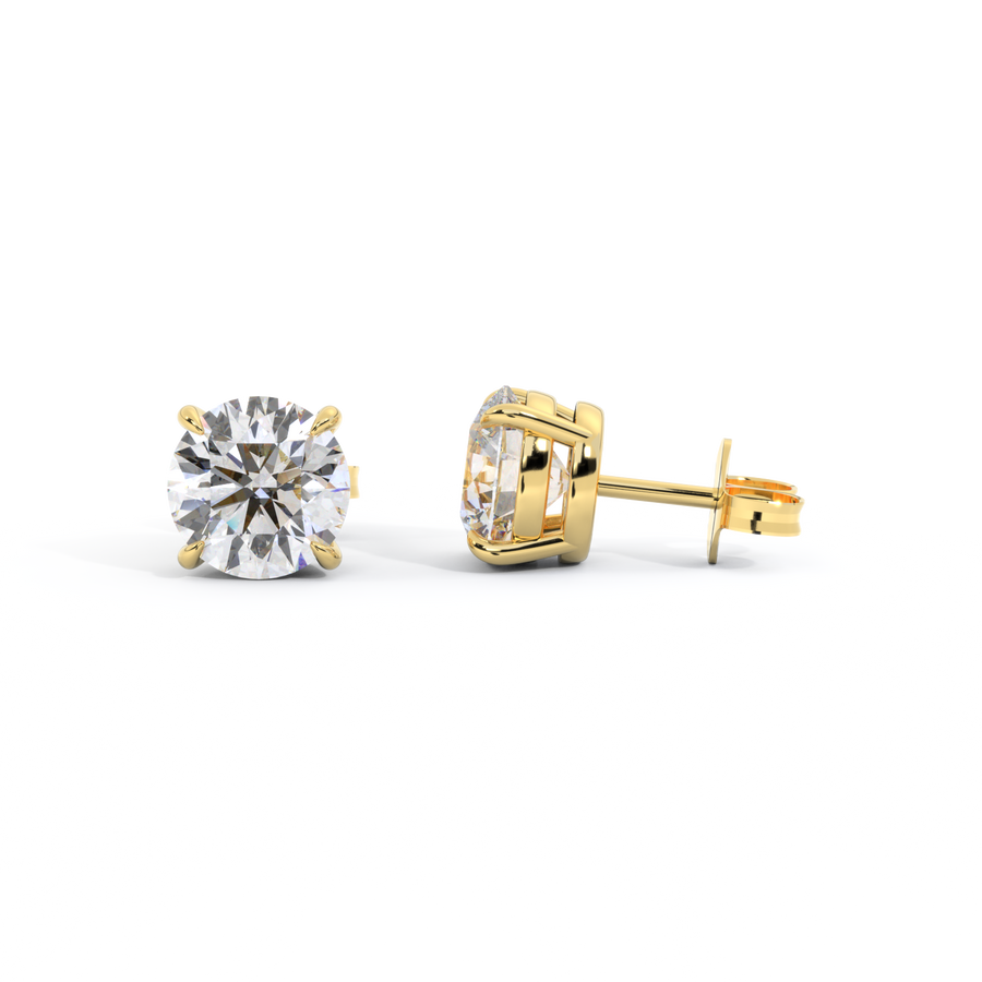 14k Solitaire Stud Earrings, Round, Yellow Gold