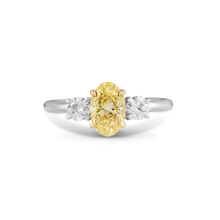 Yellow Solar Diamond Trilogy Platinum Ring