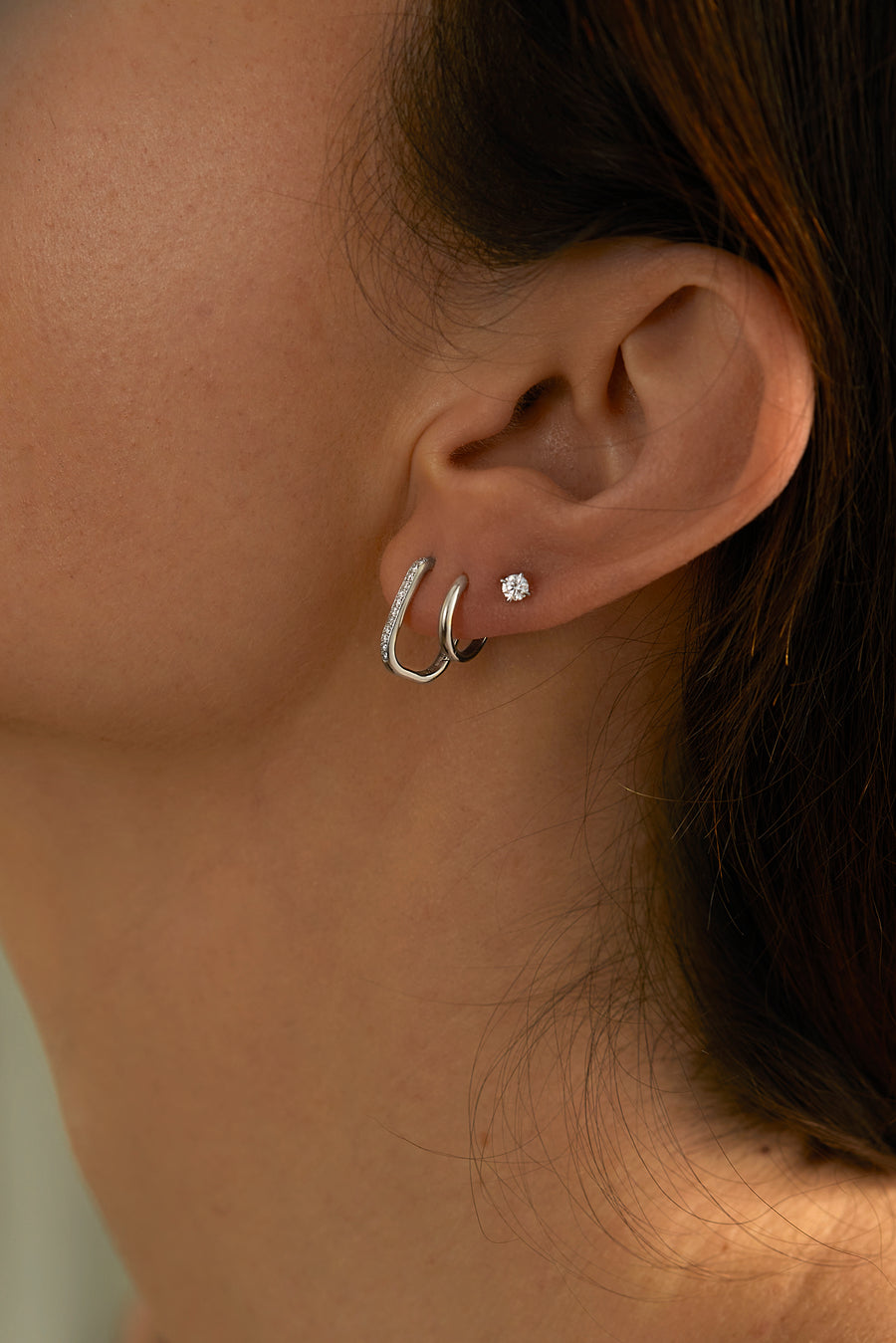 14K White Gold Hoops