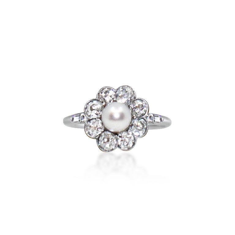 Vintage Pearl and Diamond Halo Ring