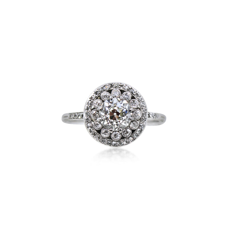 Vintage French Round Cut Diamond Halo Ring
