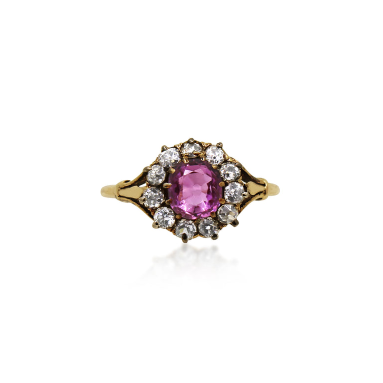 Vintage Pink Sapphire and Diamond Ring