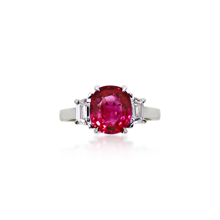 Vintage Ruby and Trapeze Diamond Trilogy Ring