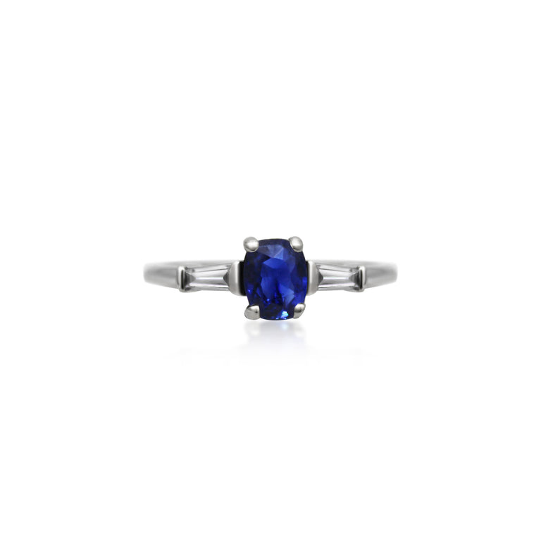 Vintage Cushion Blue Sapphire Trilogy Ring