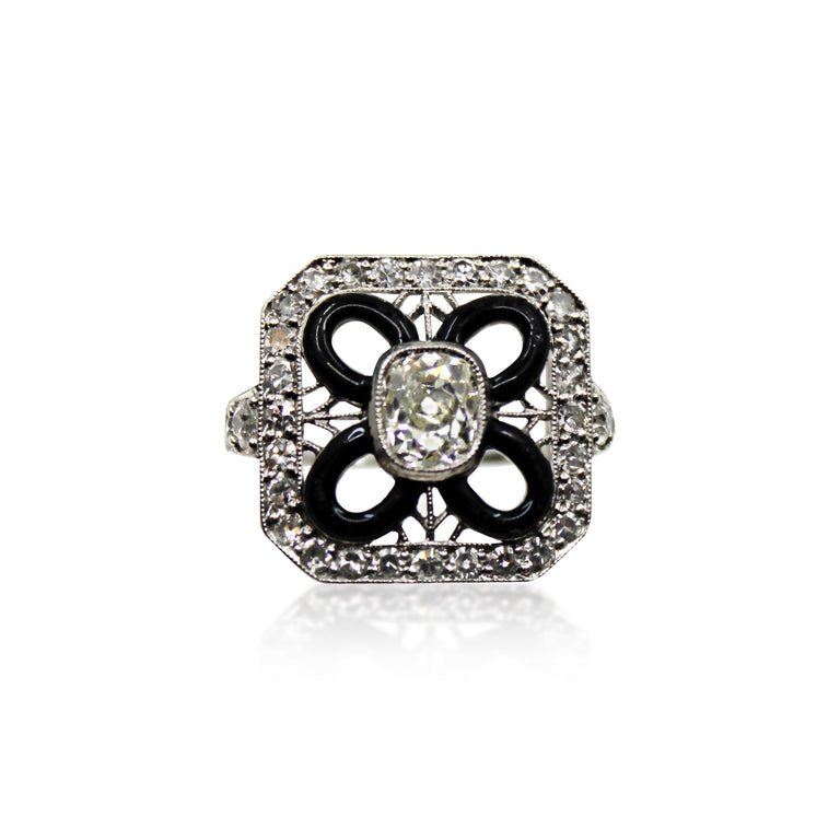 Vintage Art Deco Diamond and Black Enamel Ring
