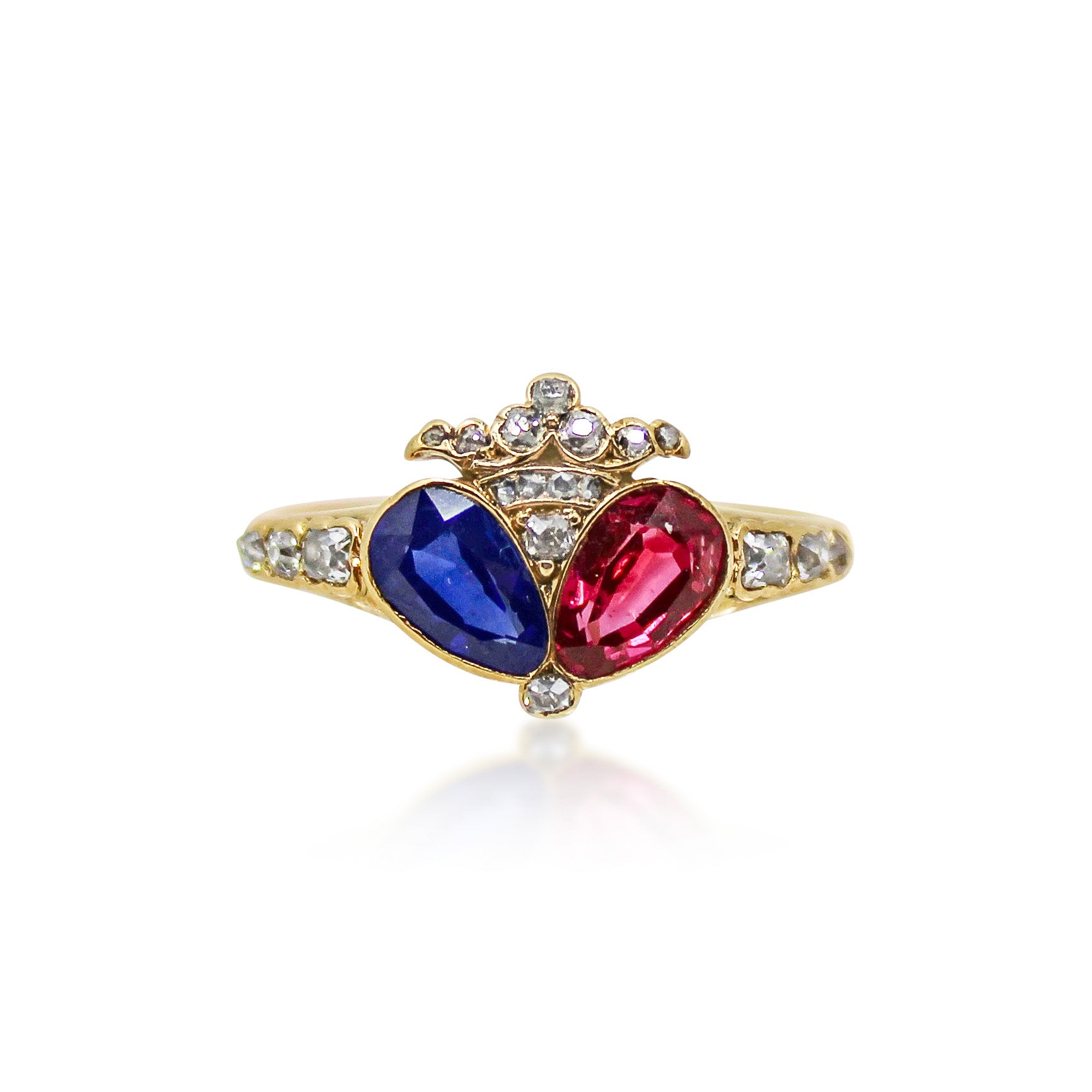 Antique 19th Century Ruby and Blue Sapphire Coronet Ring