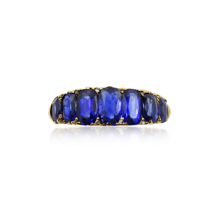 Antique 19th Century Blue Sapphire Seven Stone Ring